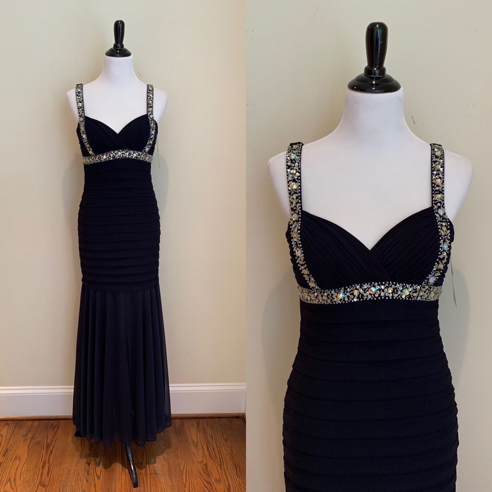 Navy Jeweled Betsy & Adam Formal Dress NWT